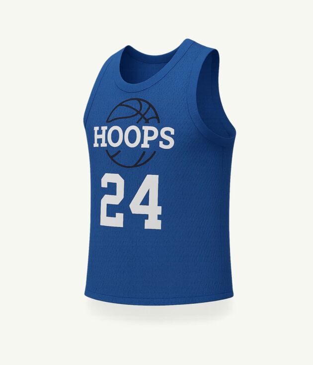 Blue "Hoops 24" basketball jersey